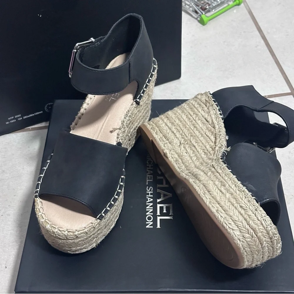 Michael by Michael Shannon Giulia‎ Women Black Wedge Espadrille Sandals size 7.5